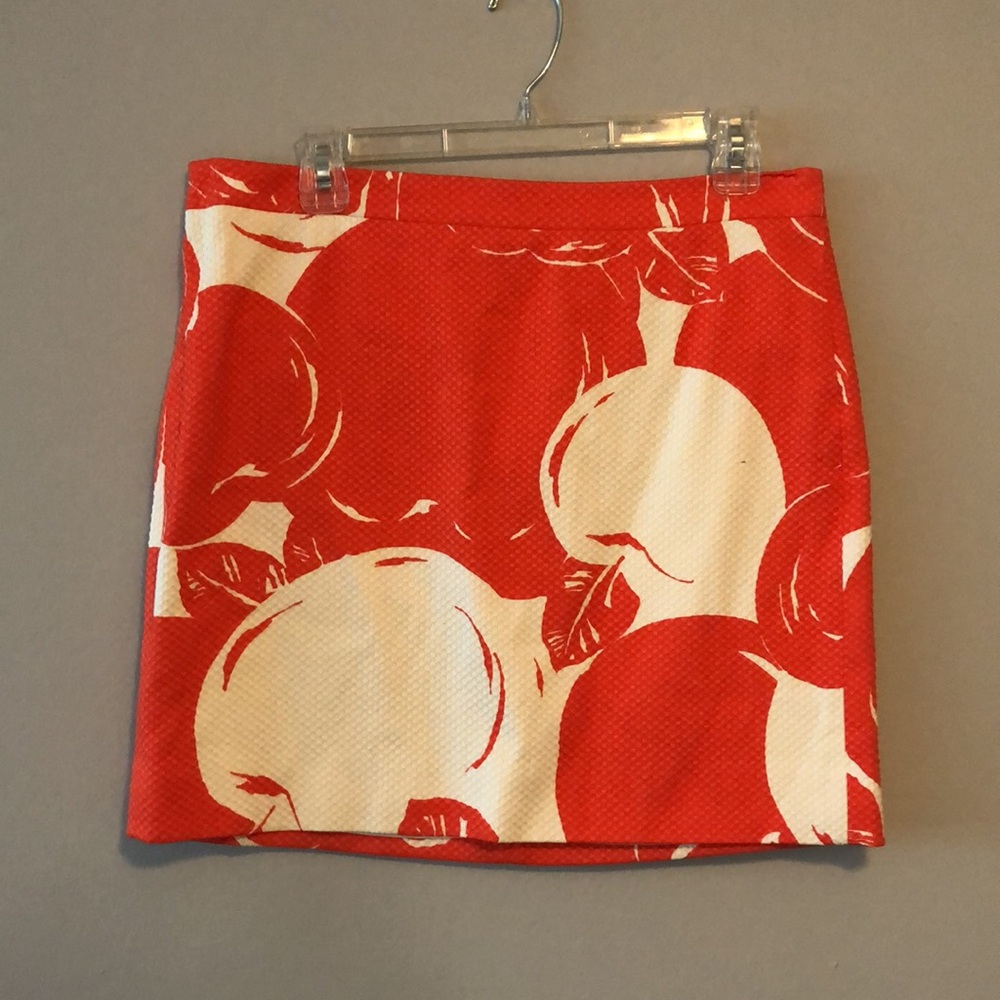 J.Crew Skirt Postage Stamp Apple Print Mini SZ 10 Orange Red Cream Like New!